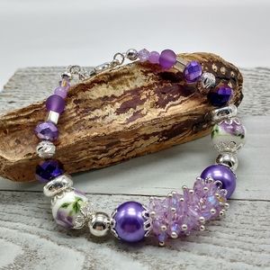 Handmade Purple Beaded Cluster Beaded Bracelet